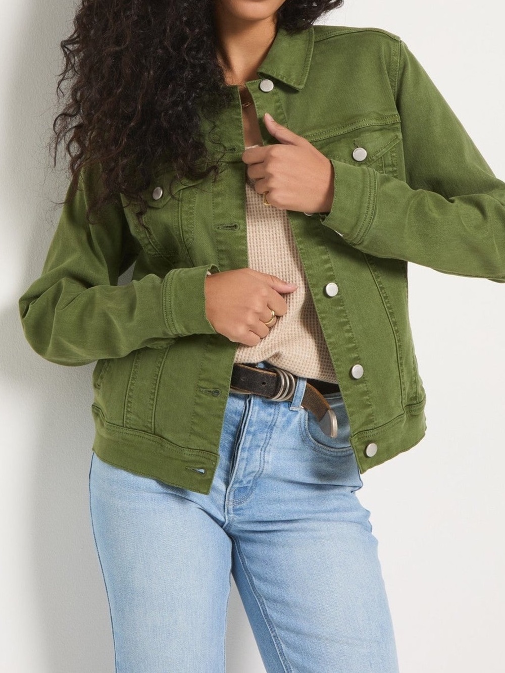 Women's Olive Green Jean Jacket with Button Front